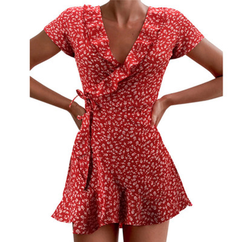 French Vintage Floral Midi Dress - 花柄のショートフェミニンなサマードレス,女性用のフラウンスドレス,花柄