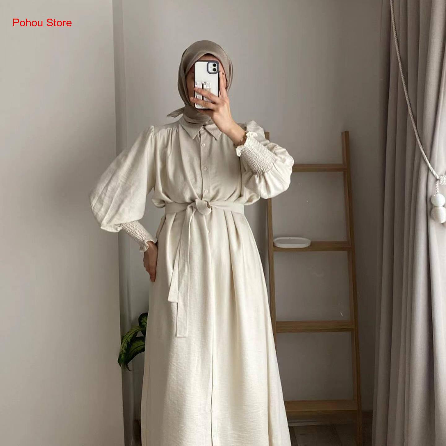Korean Style A Line Shirt Dress - 韓国風シャツワンピース レディース ハイウエスト ロングワンピース Aラインスカート 襟付き