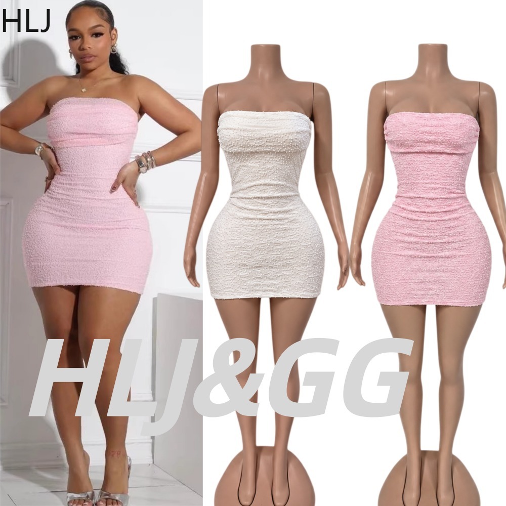 Sparkly Rhinestone Club Party Dress - HLJ セクシーな女性用ストラップレスミニドレス ラインストーンビーズ付きボディコンチューブドレス ノースリーブスリムフィット キラキラパーティー クラブウェア