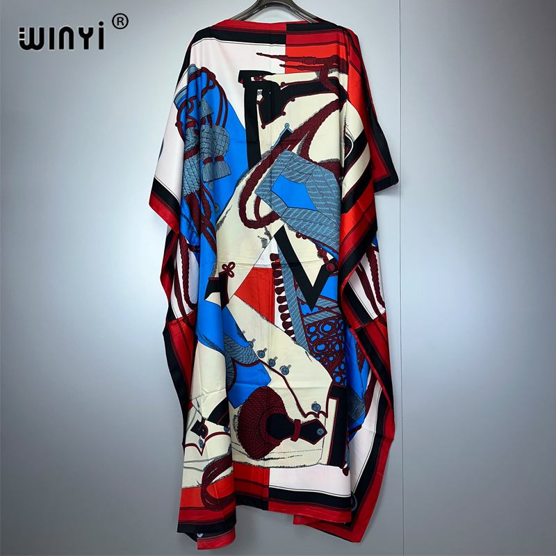 Boho Summer Beach Maxi Dress - WINYI 夏カフタンアフリカ女性自由奔放に生きるプリントビーチアバヤドバイ高級マキシドレスアバヤイスラム教徒女性ドバイファッションイブニングドレス