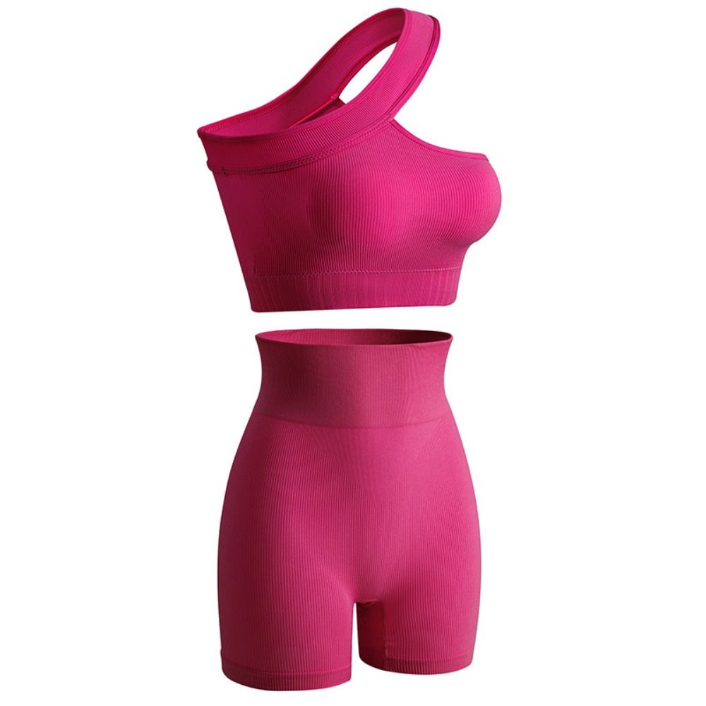 Seamless Ribbed Workout Tank Top - 2ピース カジュアル シームレス レディース ワークアウトセット ハイウエスト