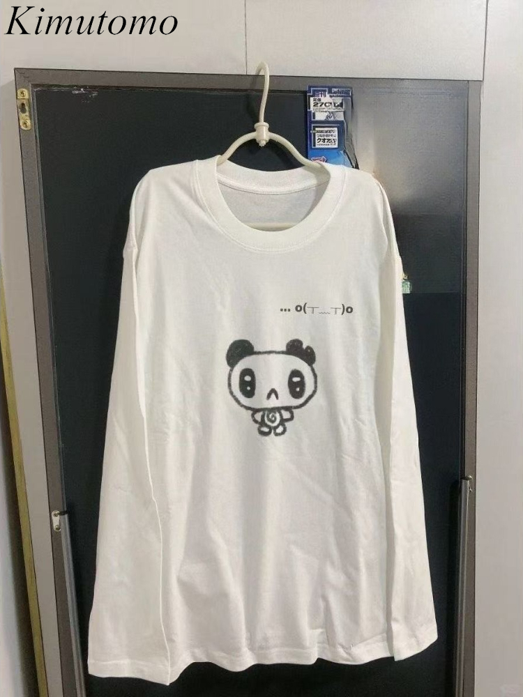 Blouses - Kimutomo Tシャツ女性漫画プリント長袖ルーズファッション Y2k 美的原宿トップス秋冬ファッションレディース