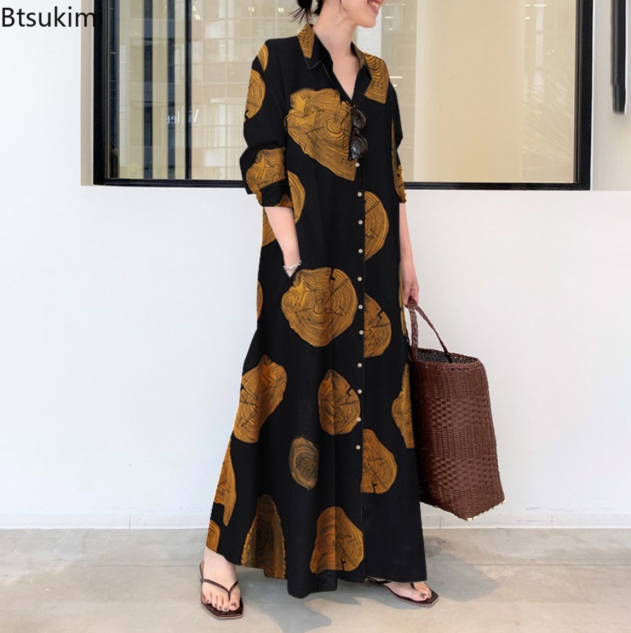 2026 女性用シャツワンピース ルーズカジュアル マキシワ - Casual Loose Linen Shirt Dress のレビューと価格