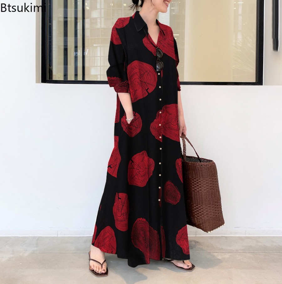 2026 女性用シャツワンピース ルーズカジュアル マキシワ - Casual Loose Linen Shirt Dress のレビューと価格