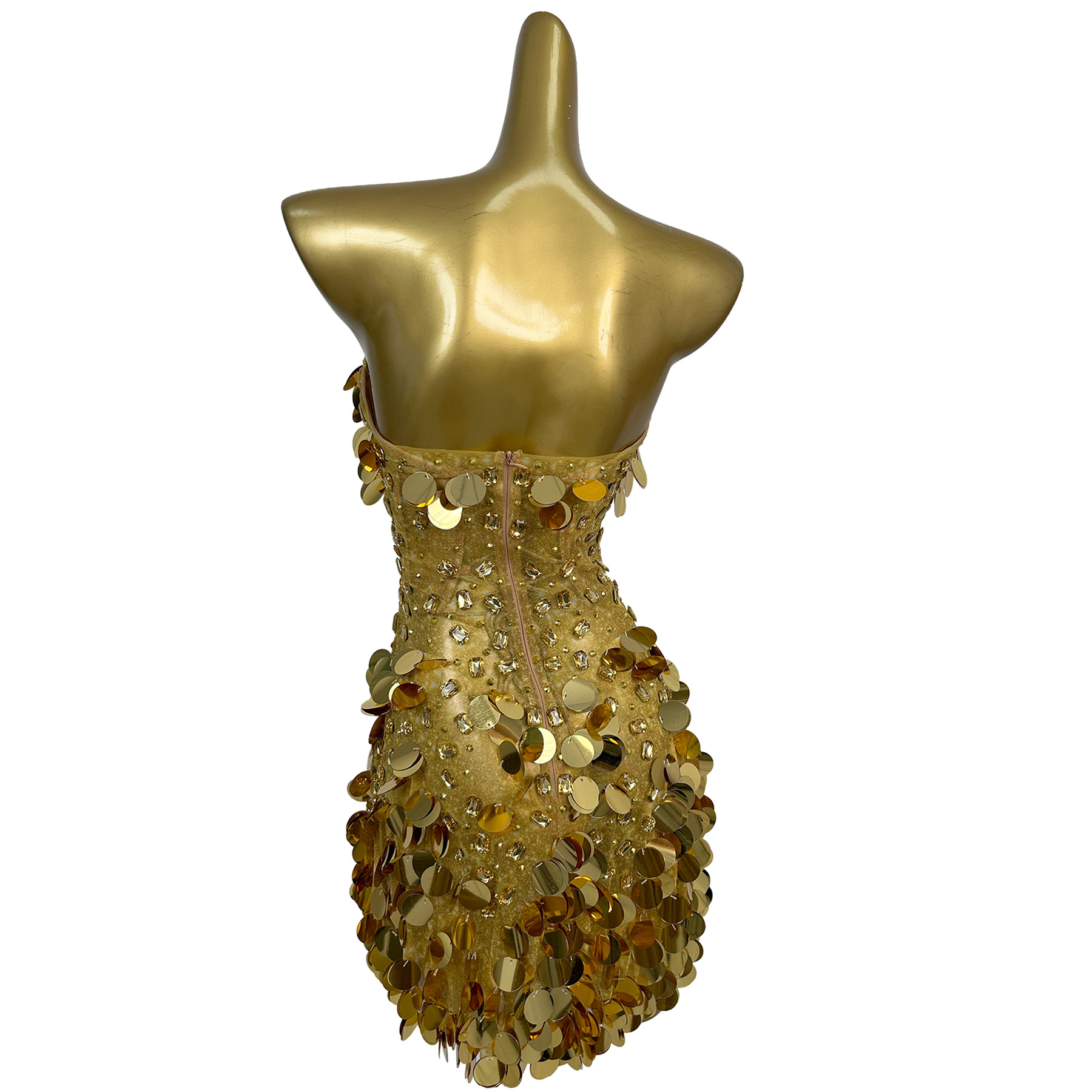 きらめくゴールドのクリスタルがあしらわれた、ストラップレスの - Sparkly Rhinestone Club Party Dress のレビューと価格
