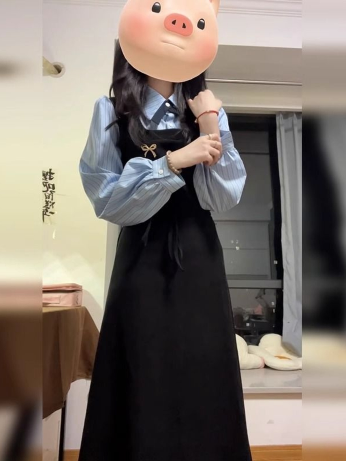 上品な黒のカレッジスタイルシャツワンピース、レディース、春・ - Korean Style A Line Shirt Dress のレビューと価格