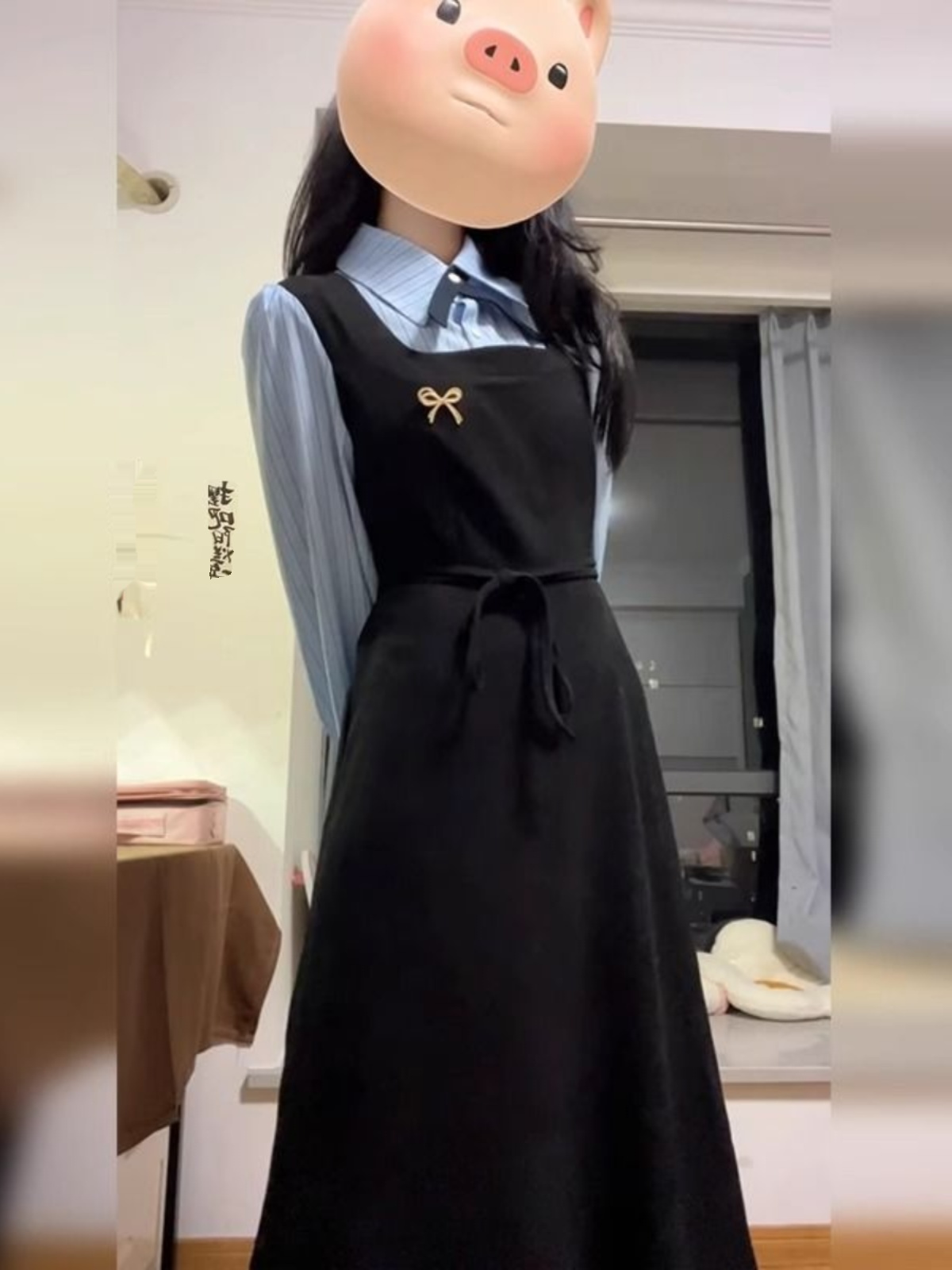 上品な黒のカレッジスタイルシャツワンピース、レディース、春・ - Korean Style A Line Shirt Dress のレビューと価格
