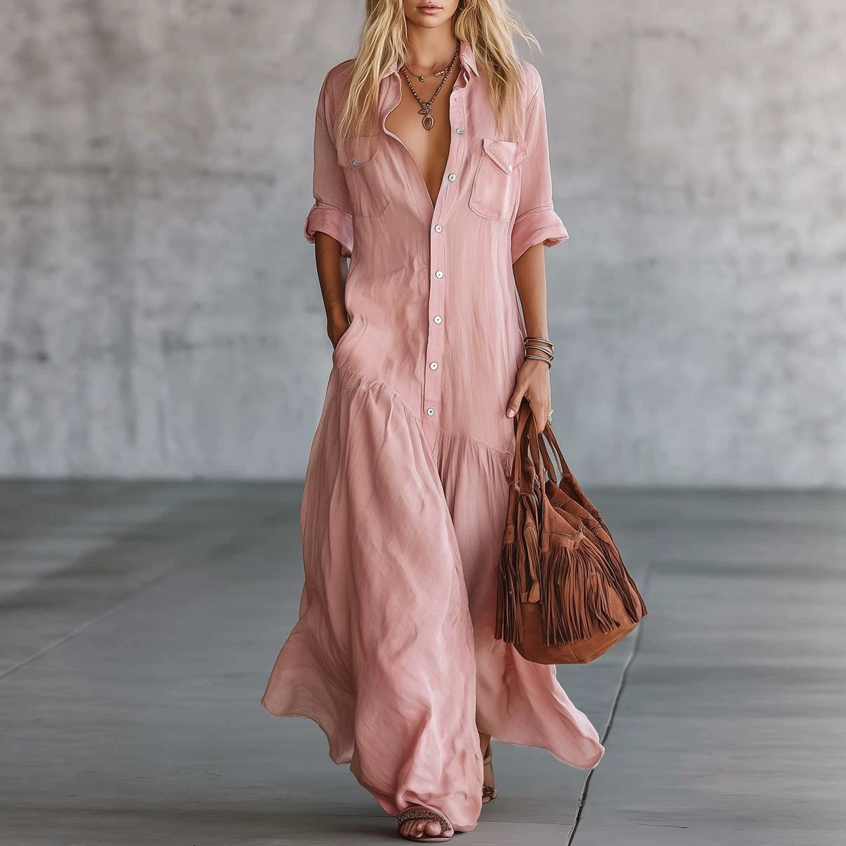 2026年女性用夏物コットンリネンマキシシャツドレス、長袖ボ - Casual Loose Linen Shirt Dress のレビューと価格
