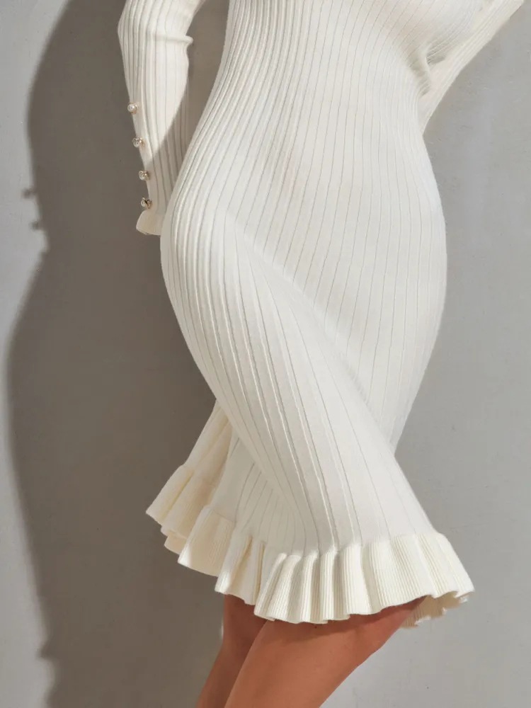レディース リブニット 長袖 ボディコン ドレス - エレガ - Bodycon Long Sleeve Ribbed Dress のレビューと価格