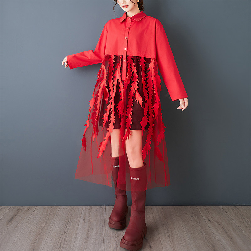 春の新作ルーズ花柄シャツドレス女性のための韓国スタイルクリエ - Korean Style A Line Shirt Dress のレビューと価格