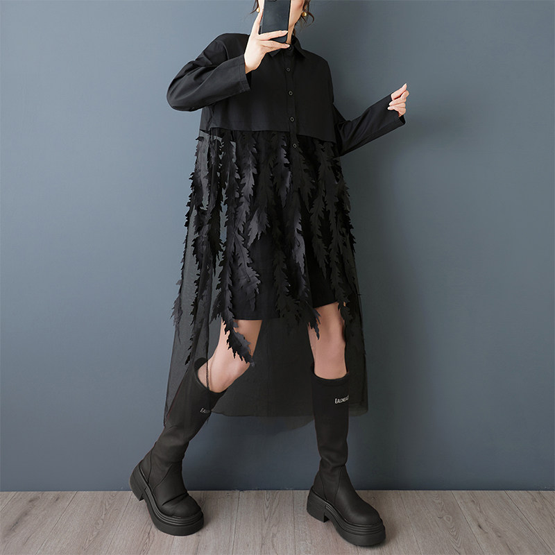 春の新作ルーズ花柄シャツドレス女性のための韓国スタイルクリエ - Korean Style A Line Shirt Dress のレビューと価格