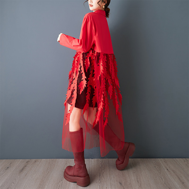 春の新作ルーズ花柄シャツドレス女性のための韓国スタイルクリエ - Korean Style A Line Shirt Dress のレビューと価格