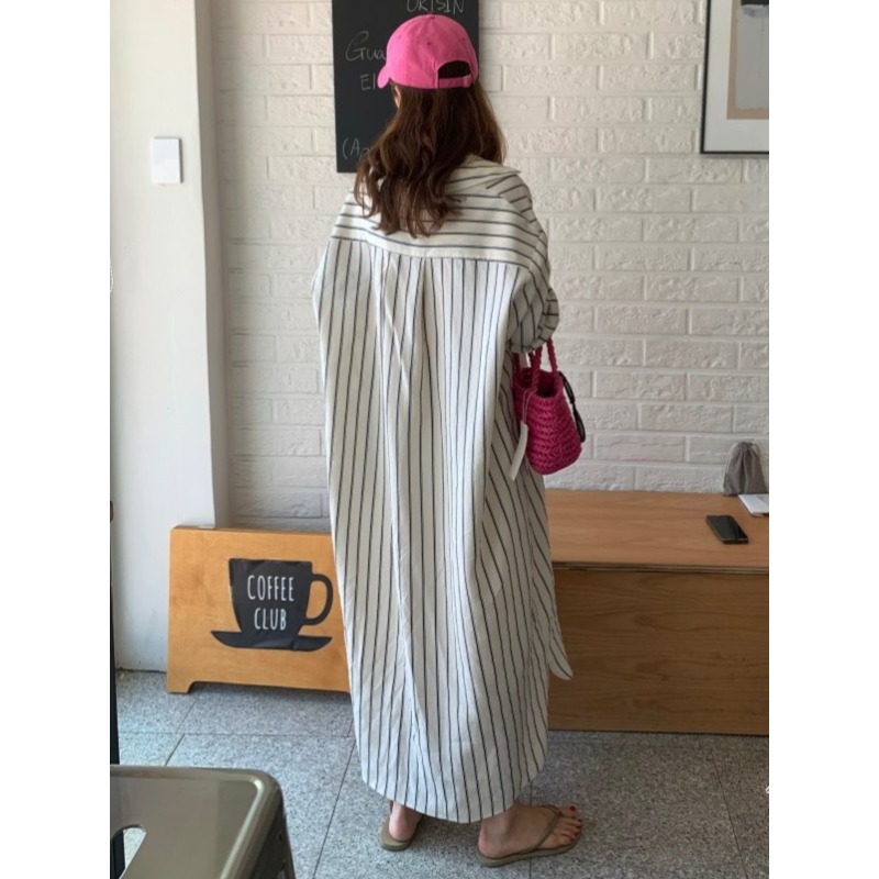 韓国ミニマリストルーズカラーストライプレイジースタイルドレス - Korean Style A Line Shirt Dress のレビューと価格