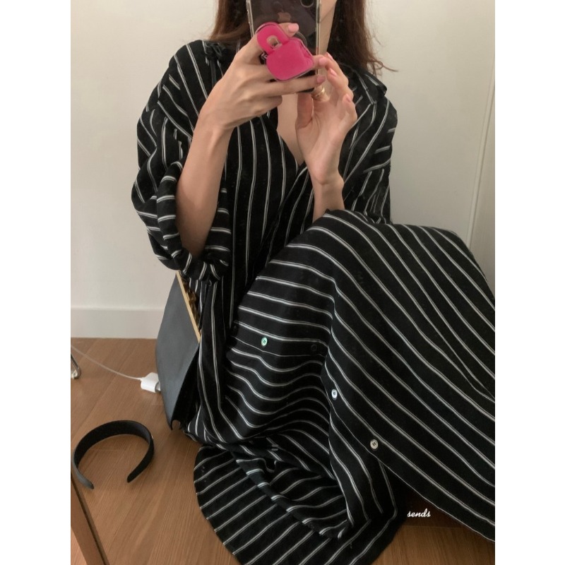 韓国ミニマリストルーズカラーストライプレイジースタイルドレス - Korean Style A Line Shirt Dress のレビューと価格