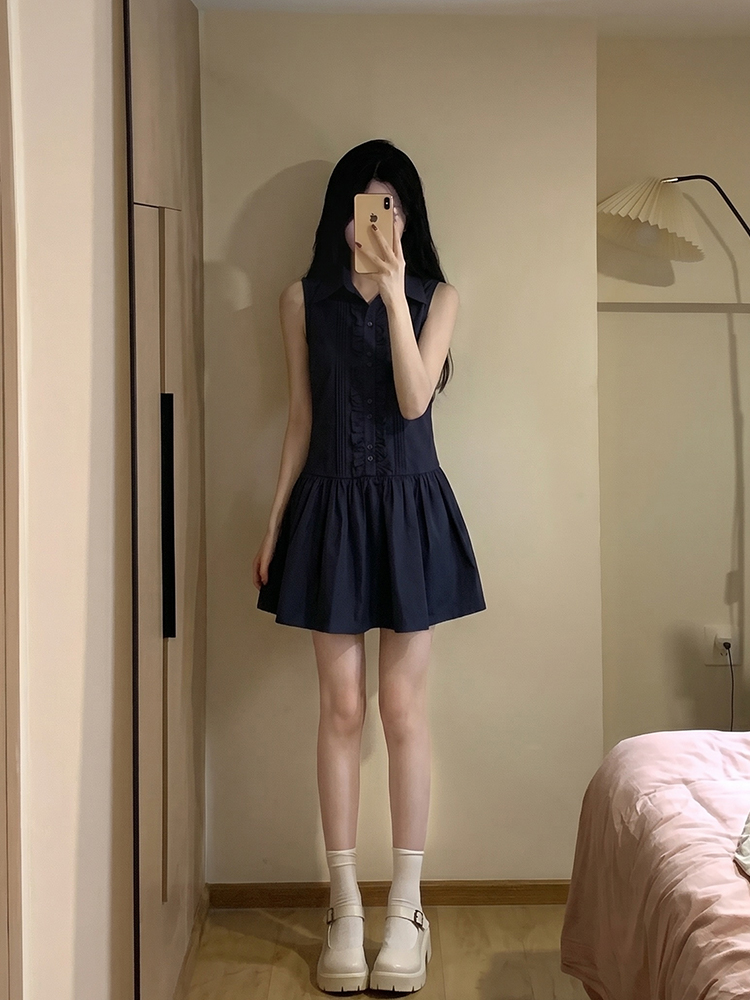 スリム効果のある韓国風カレッジスタイルシャツワンピース レデ - Korean Style A Line Shirt Dress のレビューと価格