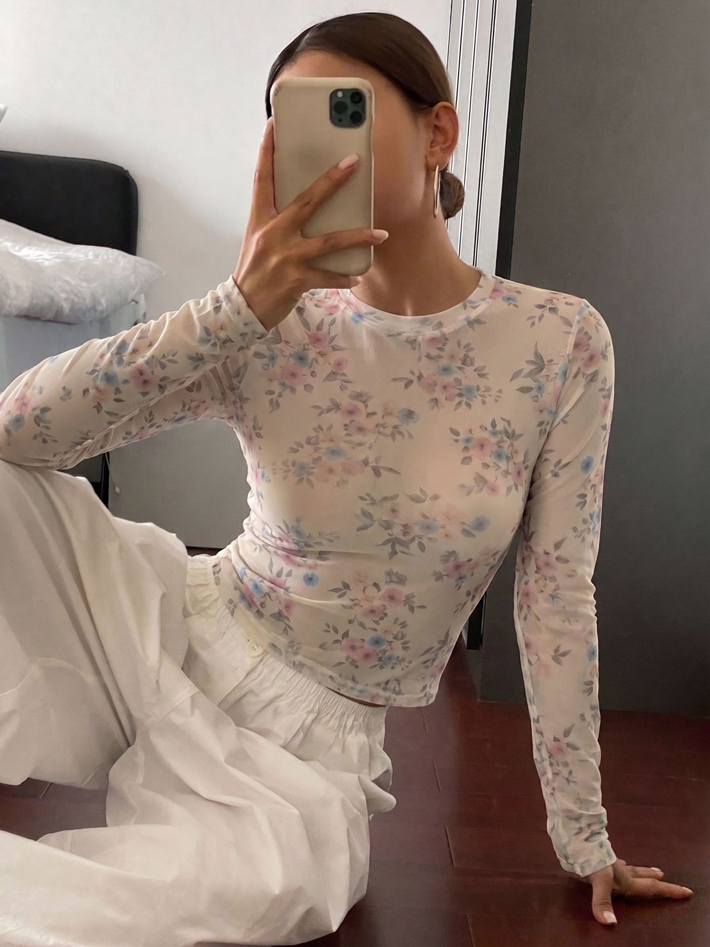 レディース 2026年新作、秋の花柄プリント、メッシュ素材、 - Blouses のレビューと価格