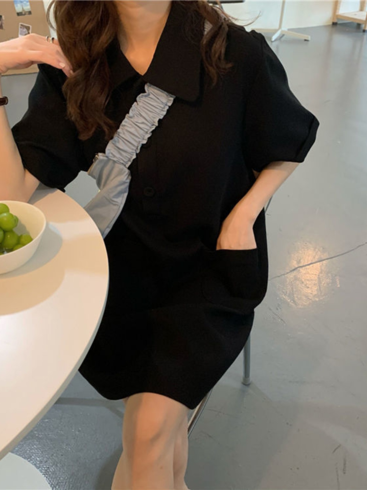 プラスサイズ A ラインドレス ポロ襟半袖サマーシャツドレス - Korean Style A Line Shirt Dress のレビューと価格