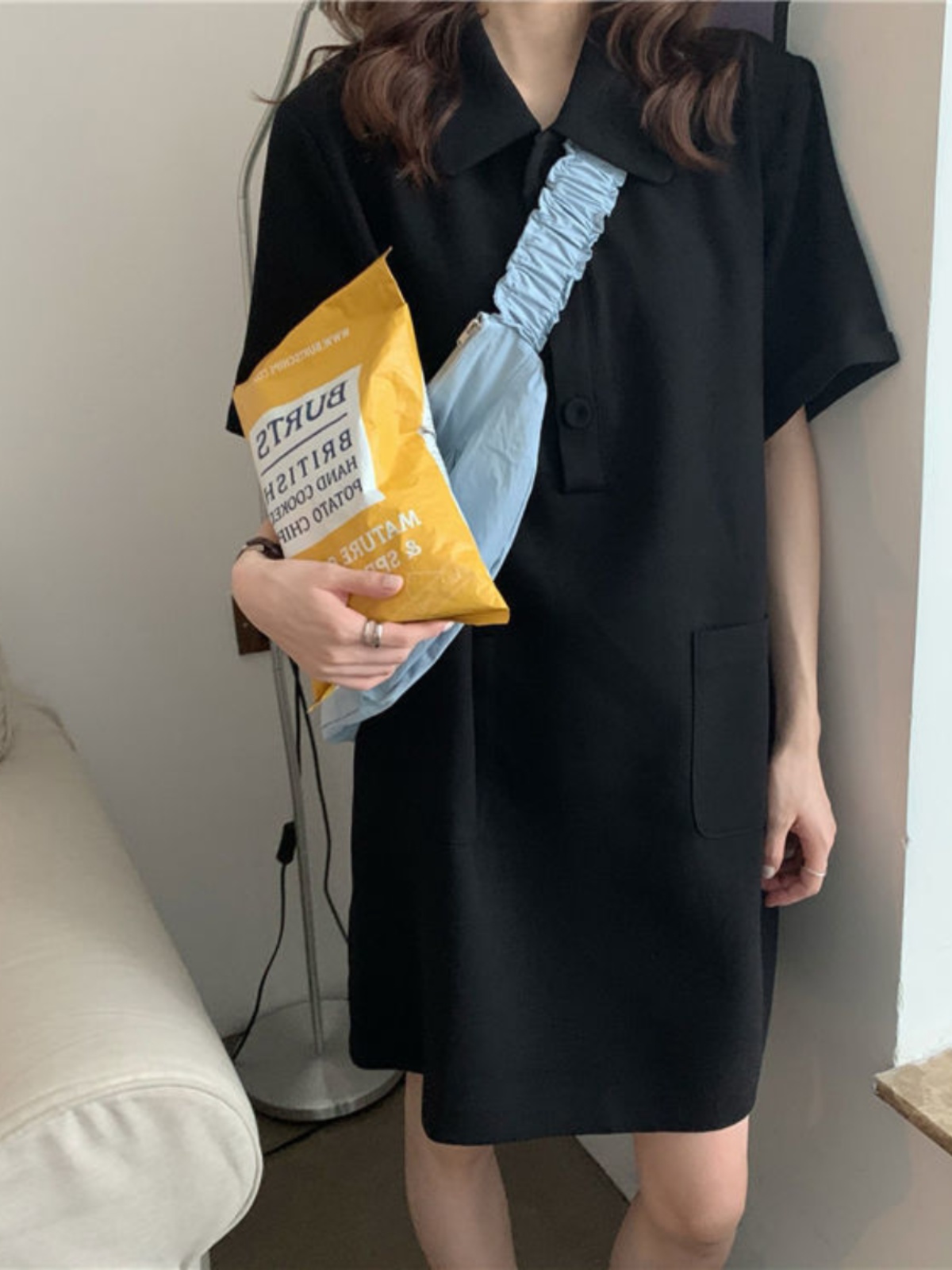 プラスサイズ A ラインドレス ポロ襟半袖サマーシャツドレス - Korean Style A Line Shirt Dress のレビューと価格