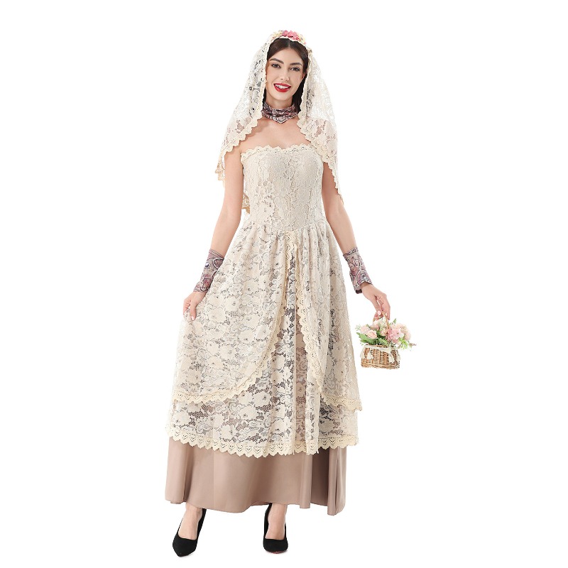レースのベールが付いた、ストラップレスのフローラル柄ロングガ - Dresses のレビューと価格