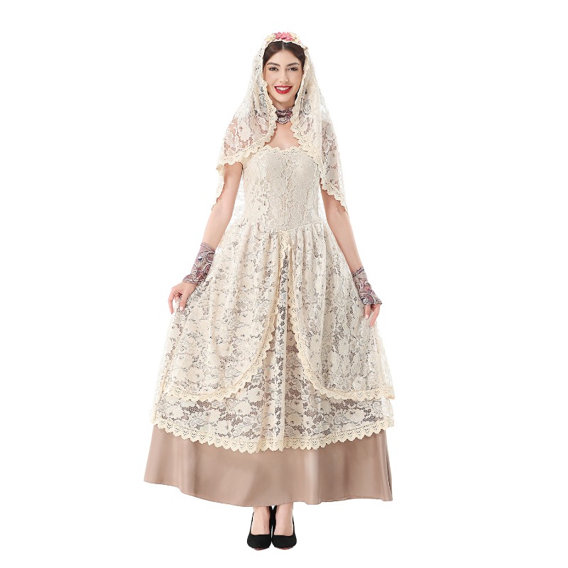 レースのベールが付いた、ストラップレスのフローラル柄ロングガ - Dresses のレビューと価格
