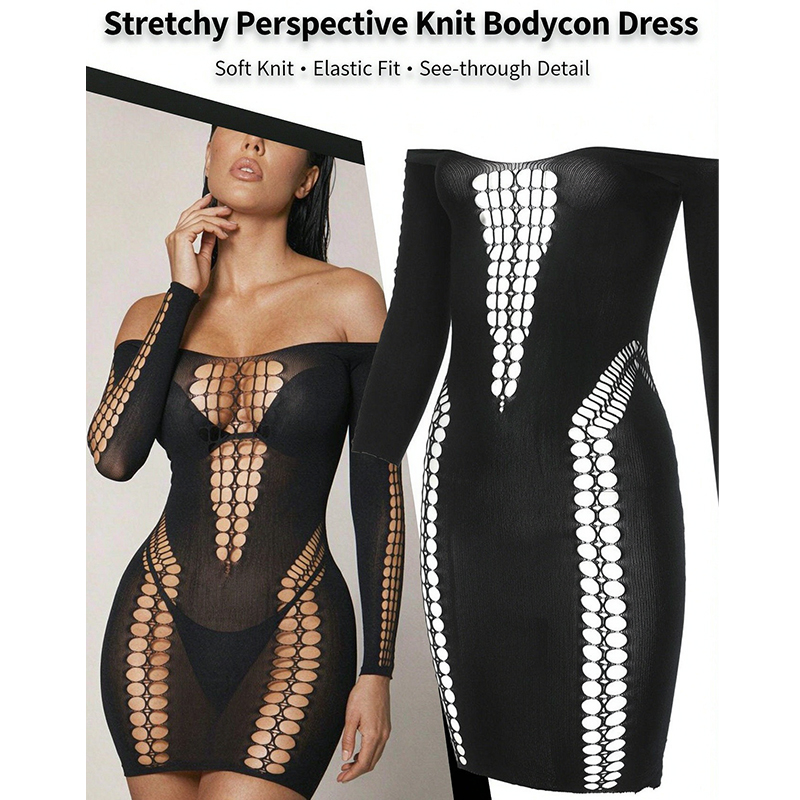 女性用シースルーメッシュ長袖ビーチカバーアップ、セクシーな透 - Sexy Mesh Sheer Bodycon Dress のレビューと価格