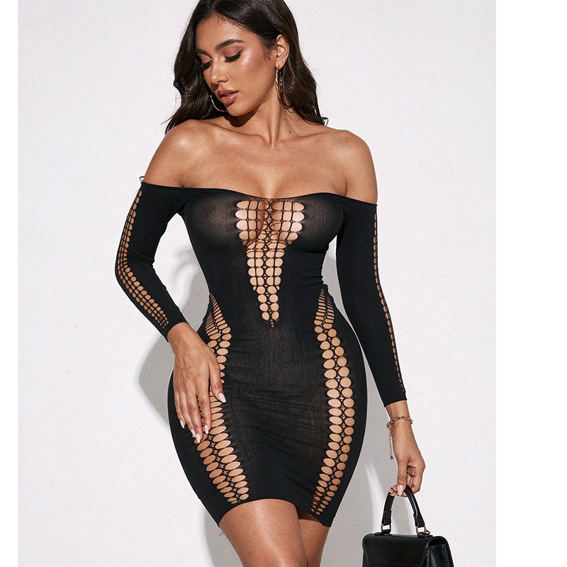 女性用シースルーメッシュ長袖ビーチカバーアップ、セクシーな透 - Sexy Mesh Sheer Bodycon Dress のレビューと価格