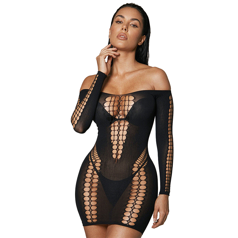 女性用シースルーメッシュ長袖ビーチカバーアップ、セクシーな透 - Sexy Mesh Sheer Bodycon Dress のレビューと価格