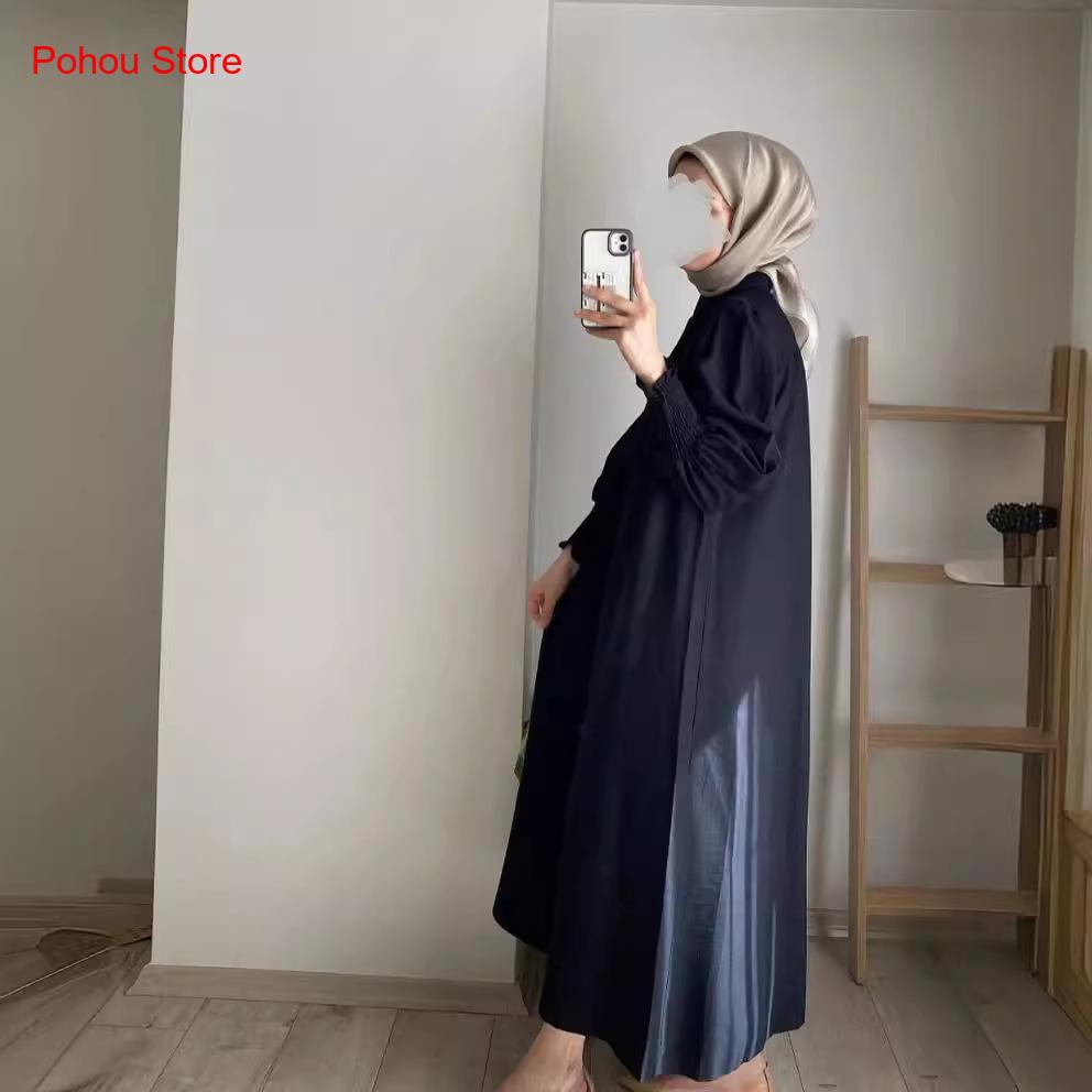 韓国風シャツワンピース レディース ハイウエスト ロングワン - Korean Style A Line Shirt Dress のレビューと価格