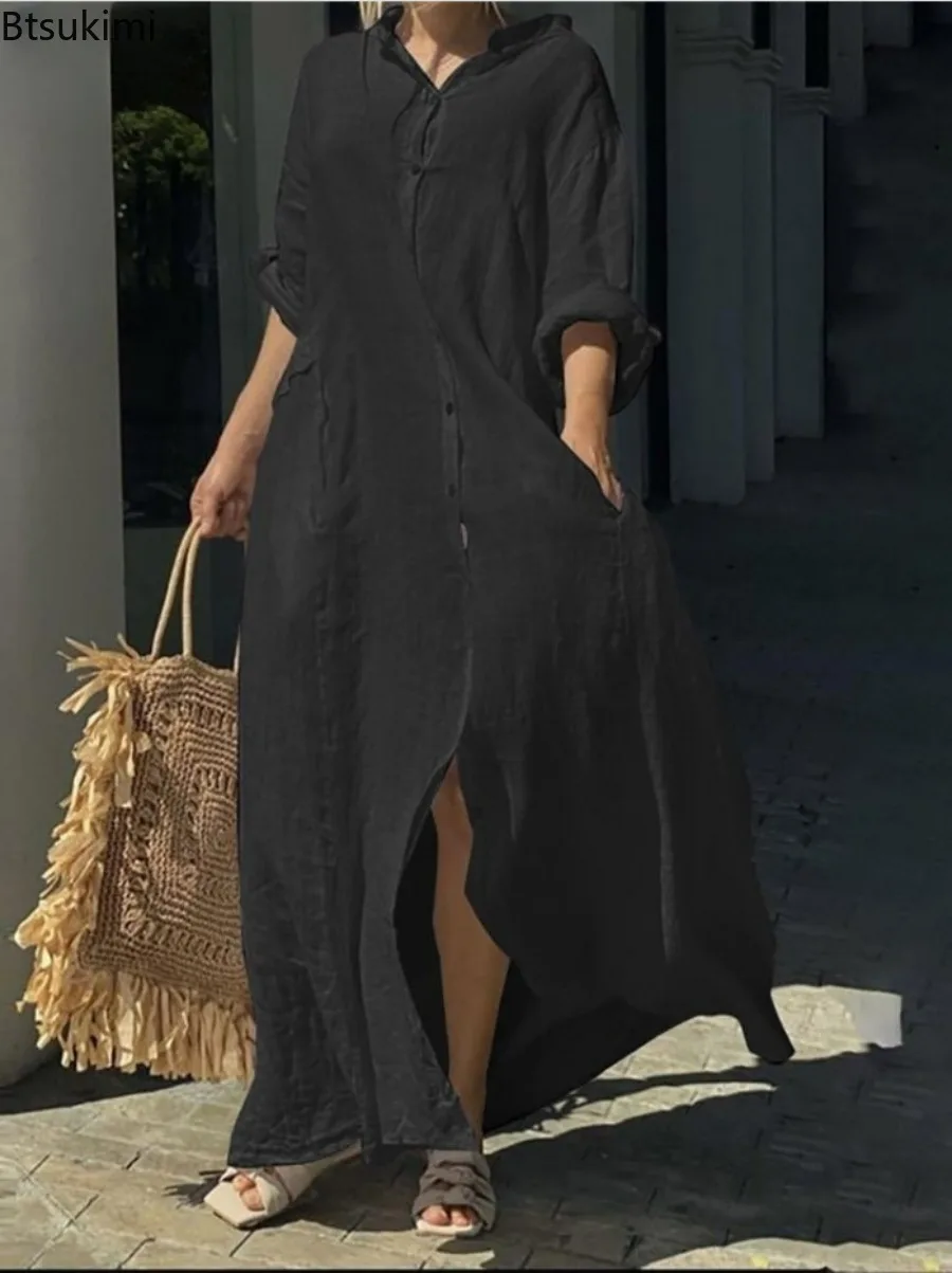 2026年レディースカジュアルコットンリネンロングワンピース - Casual Loose Linen Shirt Dress のレビューと価格