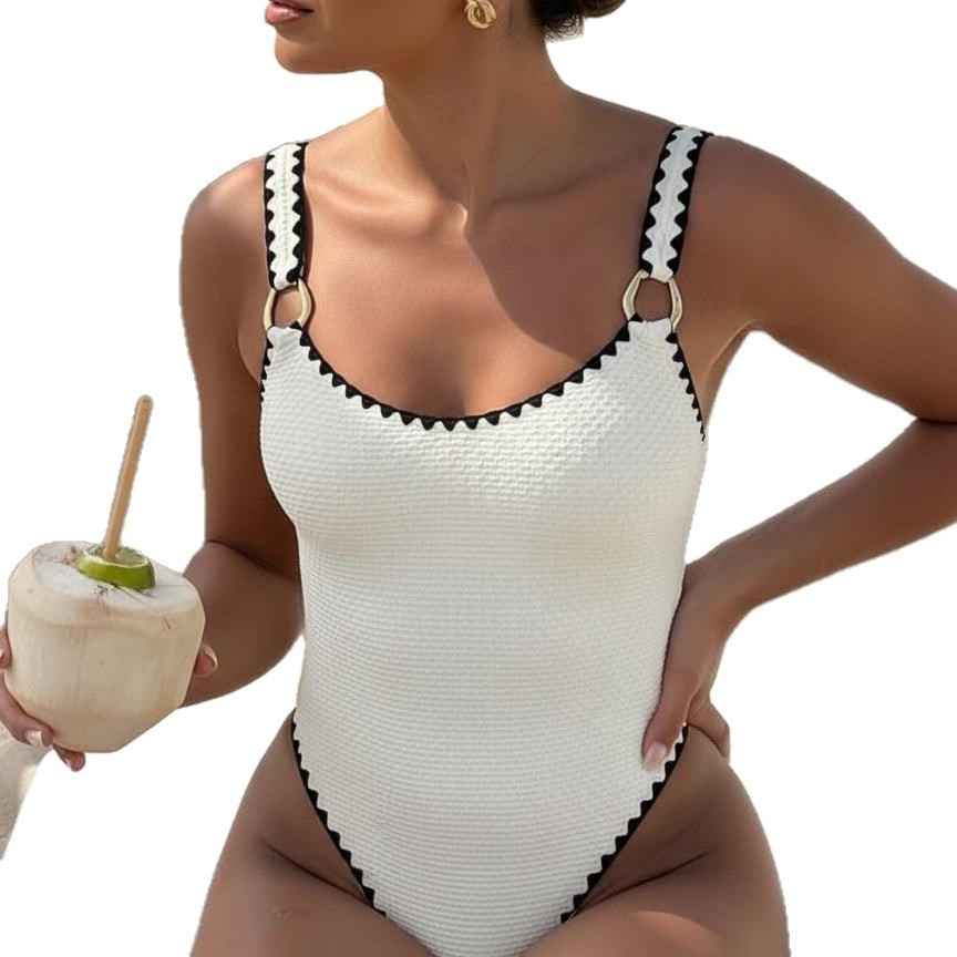 女性水着水着ノースリーブソリッドカラーハイウエスト V ネッ - Swimwear のレビューと価格