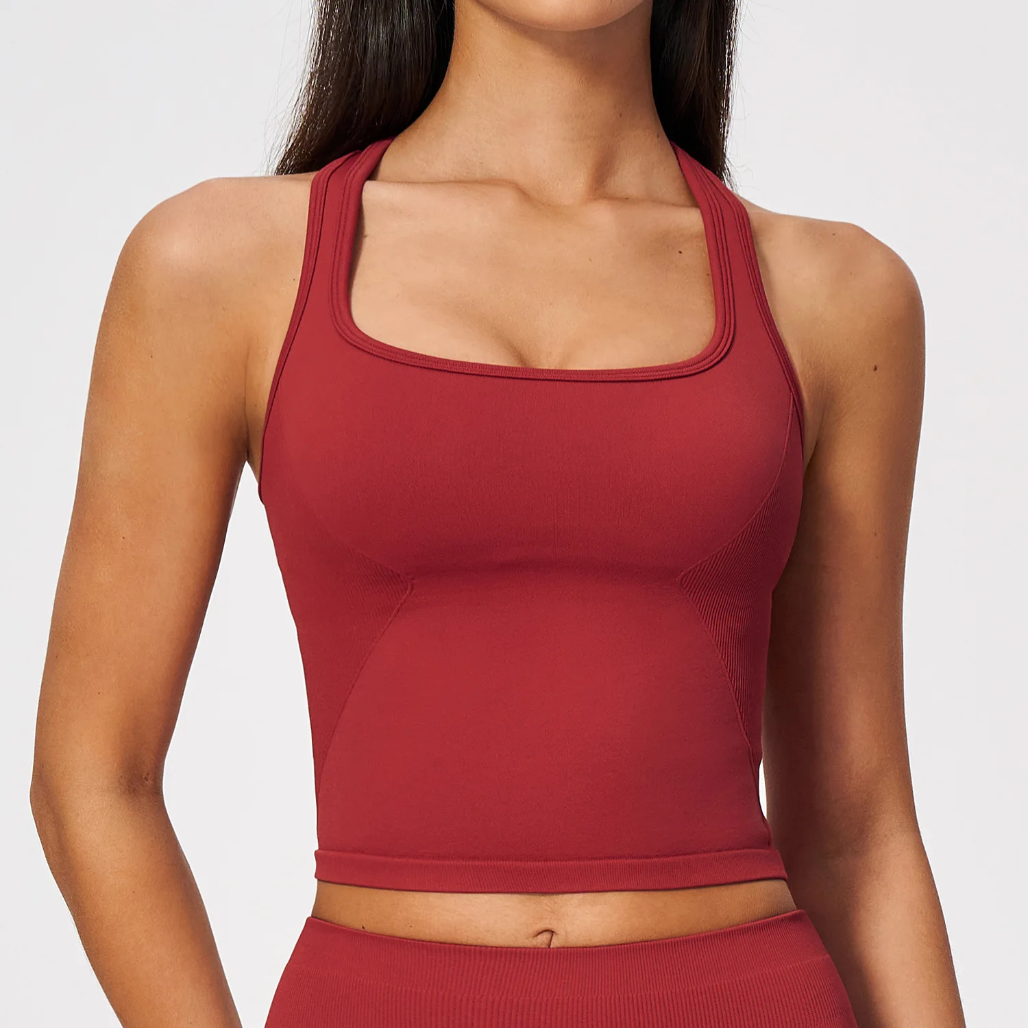 女性用、シームレスなリブ編みのヨガスポーツブラ、クロスバック - Seamless Ribbed Workout Tank Top のレビューと価格