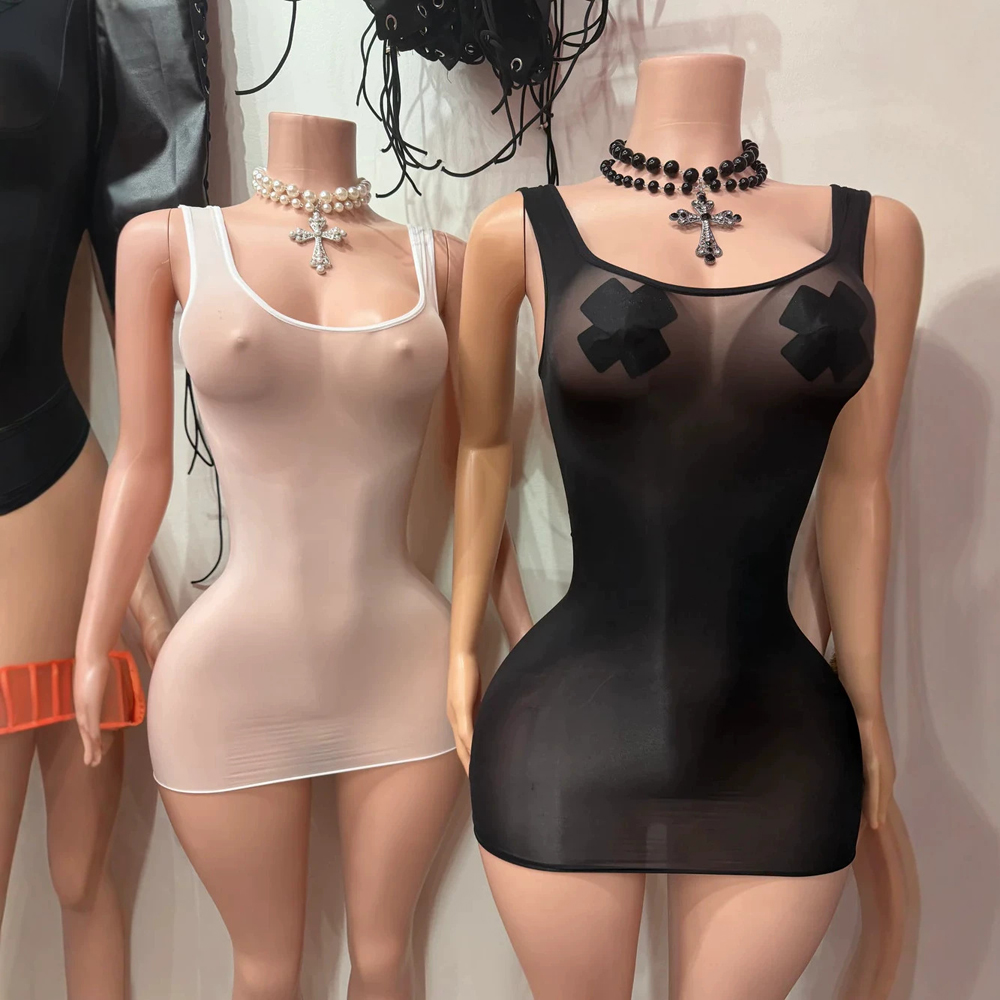 JENYAGE セクシーな光沢感のあるシースルー素材のタンク - Sexy Mesh Sheer Bodycon Dress のレビューと価格