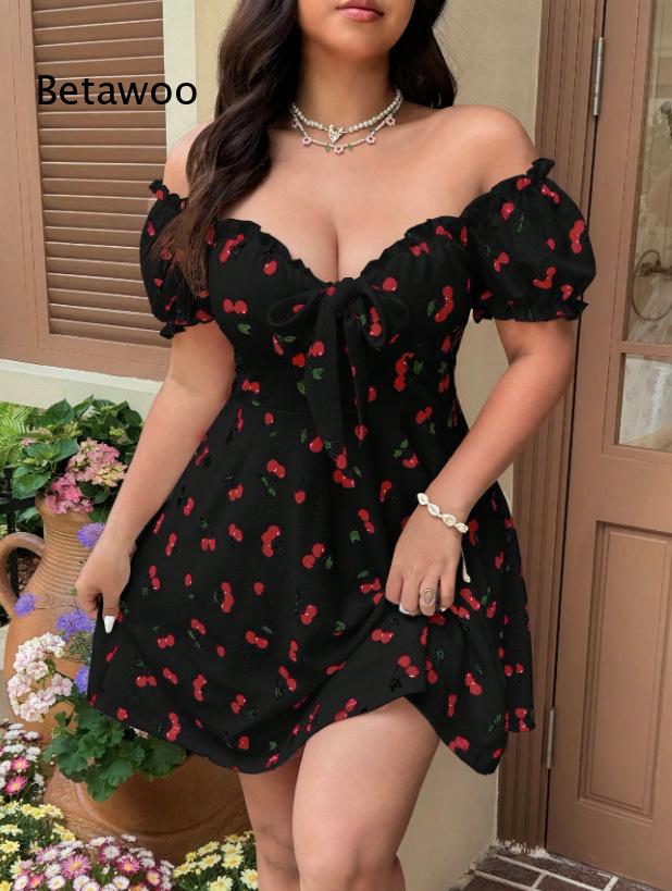 女性用オフショルダーフローラルプリントミニドレス、パフスリー - Off Shoulder Puff Sleeve Sundress のレビューと価格