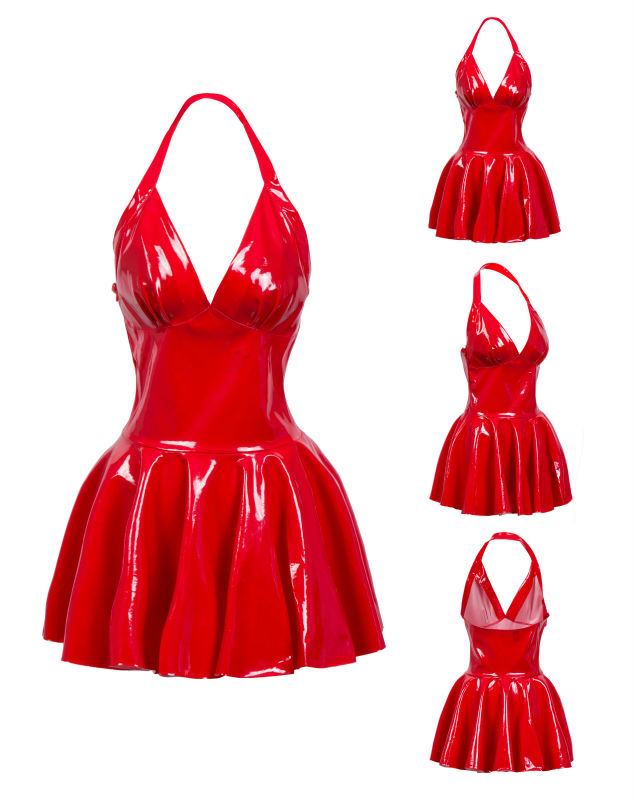 女性のセクシーなラテックスレザープリーツミニドレス V ネッ - Y2K Backless Halter Mini Dress のレビューと価格