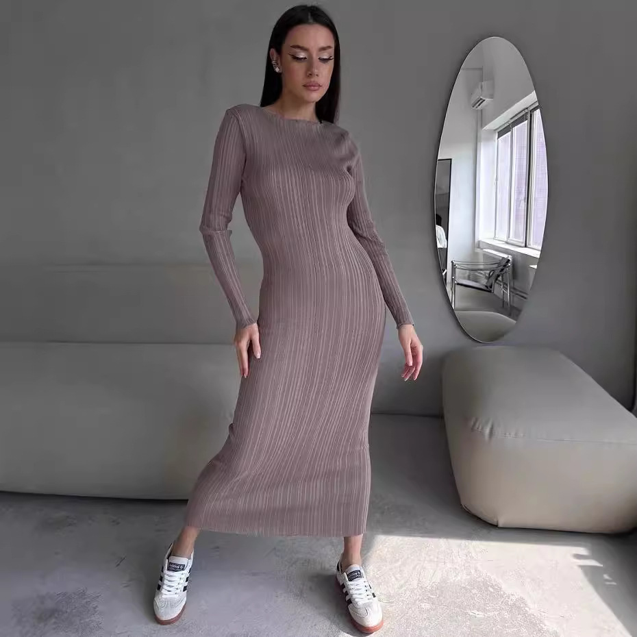 レディース エレガント クルーネック ウエストシェイプ スリ - Bodycon Long Sleeve Ribbed Dress のレビューと価格