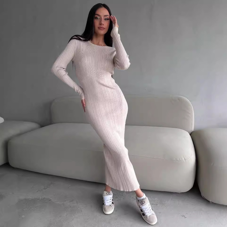 レディース エレガント クルーネック ウエストシェイプ スリ - Bodycon Long Sleeve Ribbed Dress のレビューと価格