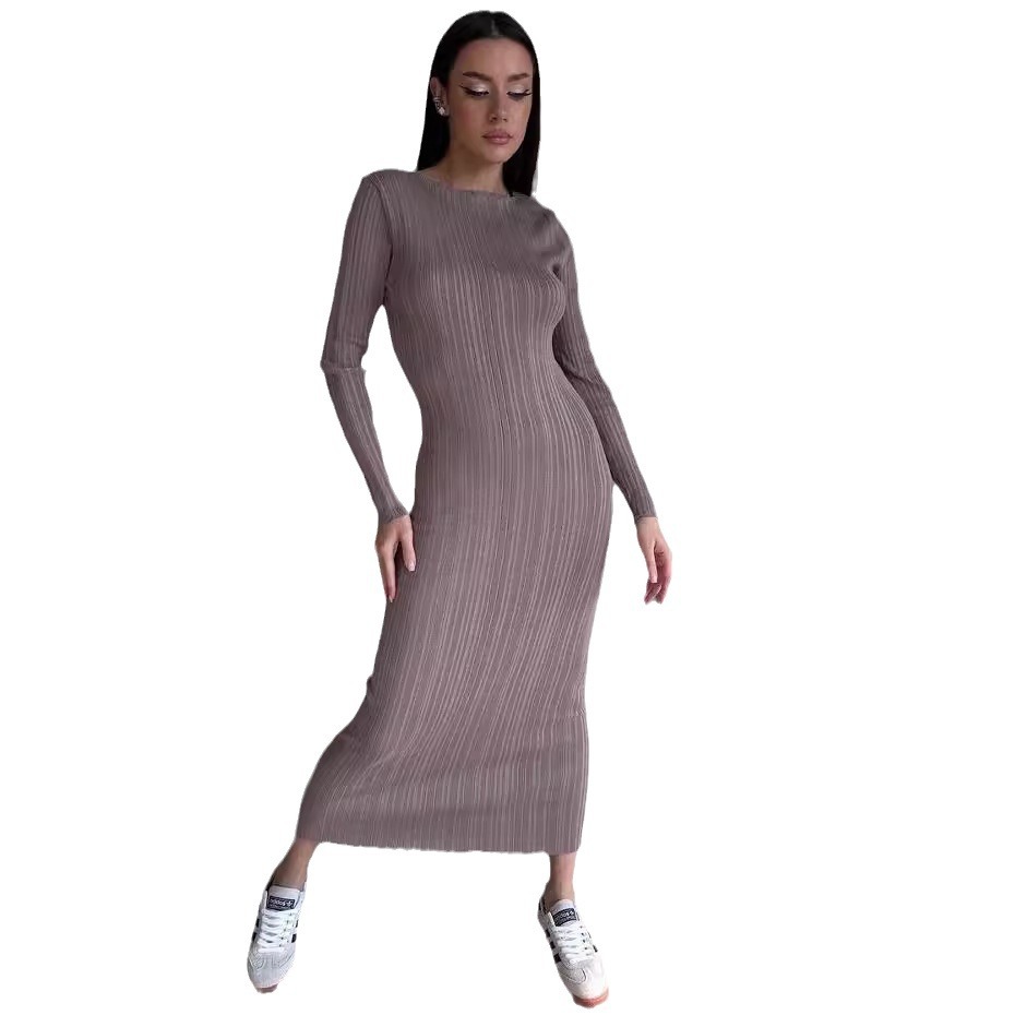 レディース エレガント クルーネック ウエストシェイプ スリ - Bodycon Long Sleeve Ribbed Dress のレビューと価格