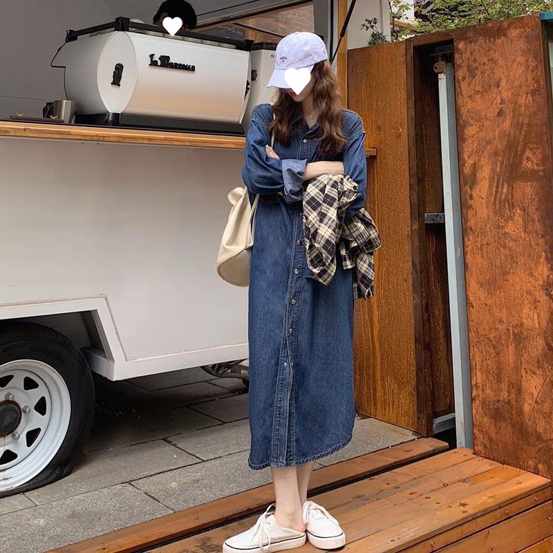 2026 新しい女性デニムシャツドレス長袖膝丈マキシドレス韓 - Korean Style A Line Shirt Dress のレビューと価格