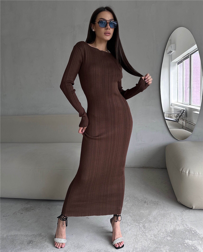 Vsstiar-レディースリブニットドレス,ラウンドネック, - Bodycon Long Sleeve Ribbed Dress のレビューと価格