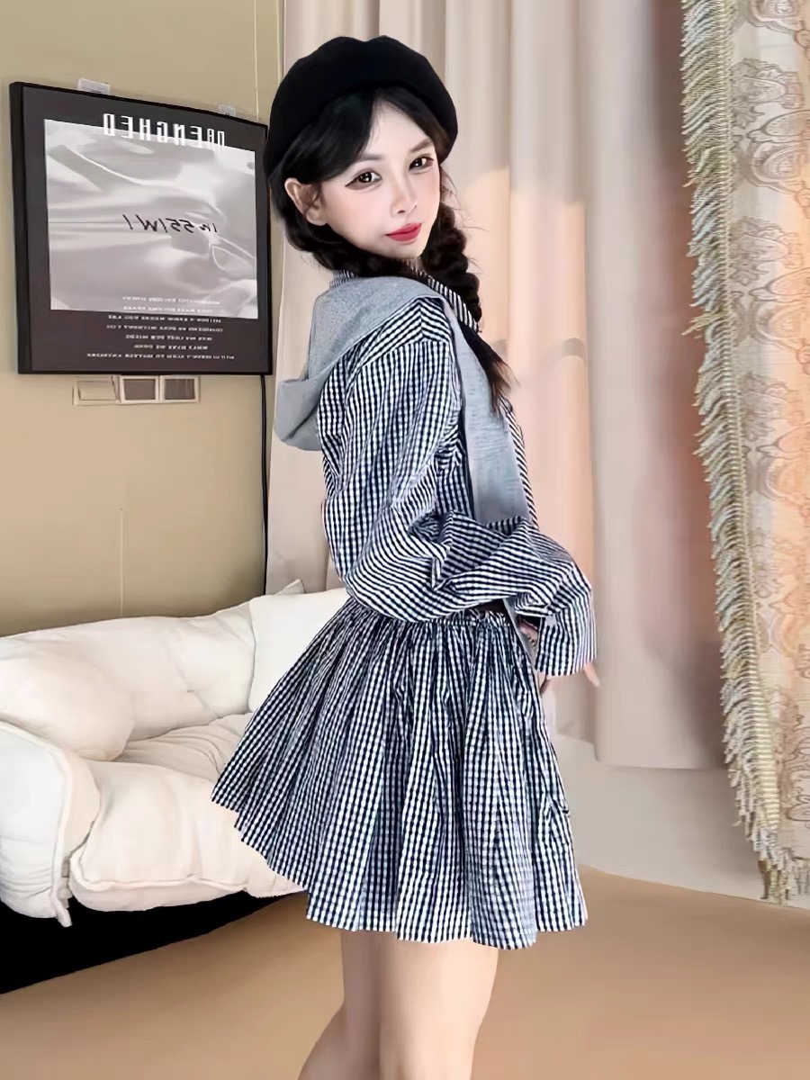 初秋の韓国風シャツドレス ヴィンテージチェック柄スカート ス - Korean Style A Line Shirt Dress のレビューと価格
