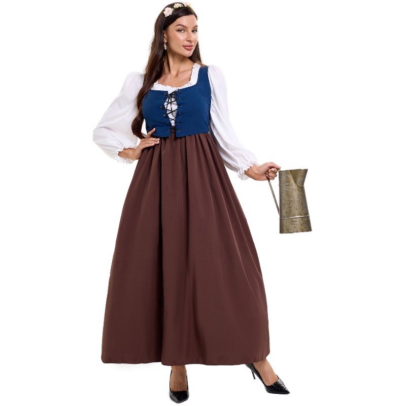 女性用、ヴィンテージ風の農婦衣装。スクエアネック、レースアッ - Skirts のレビューと価格