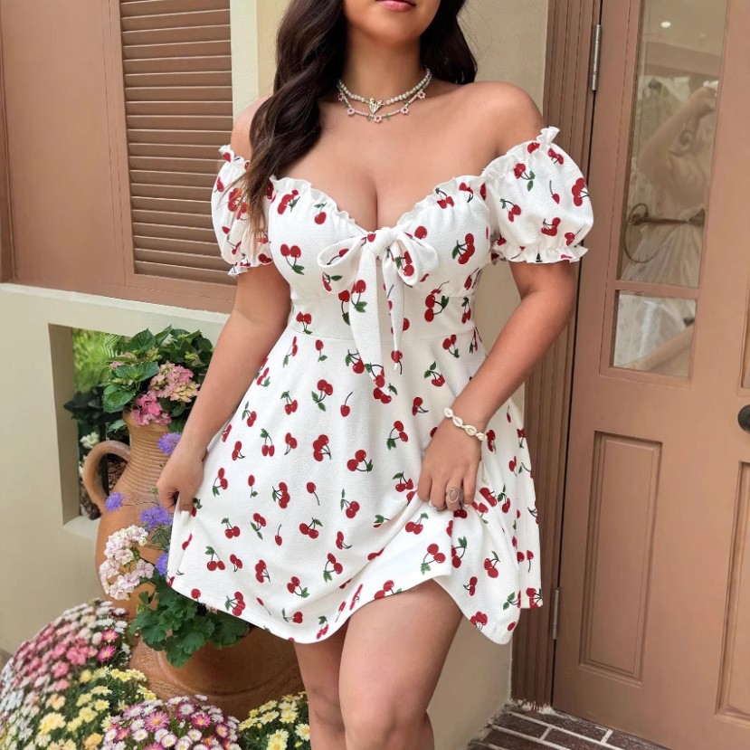 夏の女性のドレス花柄オフショルダードレス女性の夏のサンドレス - Off Shoulder Puff Sleeve Sundress のレビューと価格