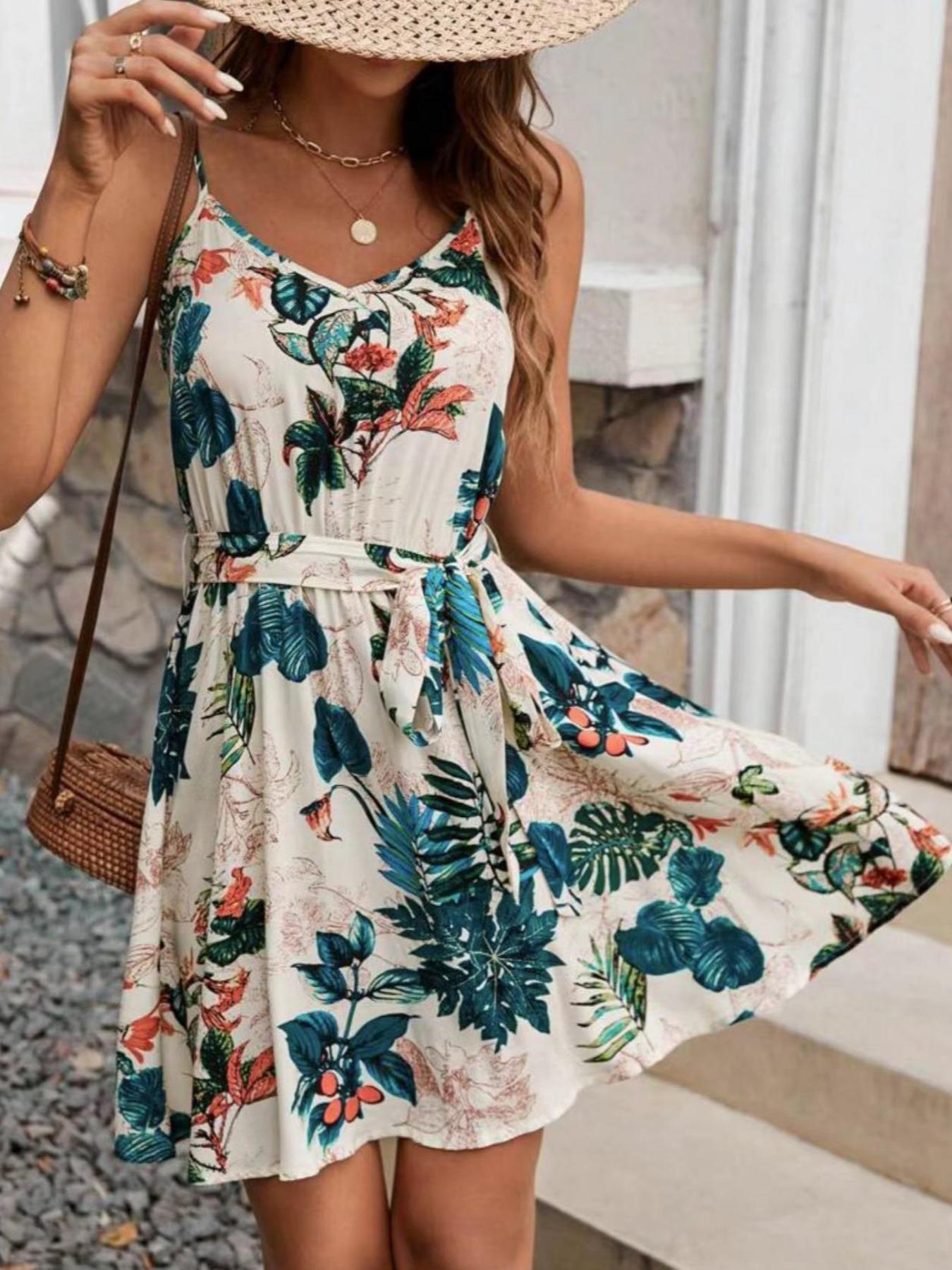 ボヘミアンスタイルの女性用ベルトドレス、休暇やアウトドアアク - French Vintage Floral Midi Dress のレビューと価格