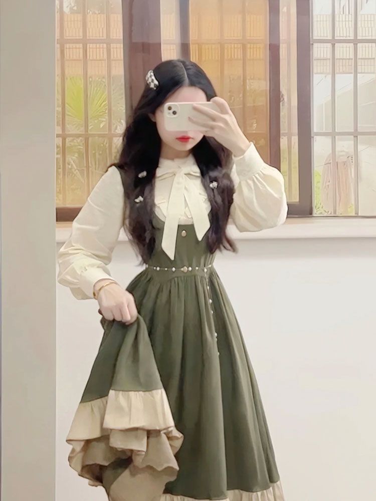 2025年新作 日韓風 カワイイ プレッピー ロリータ デザ - Korean Style A Line Shirt Dress のレビューと価格