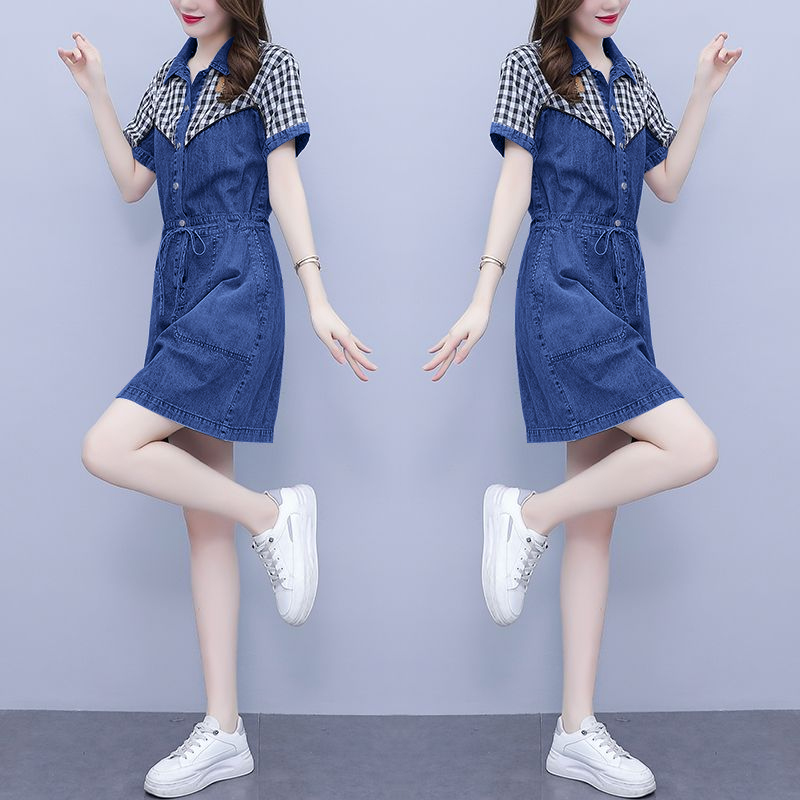 プラスサイズの女性のファッションシャツ襟プリントパッチワーク - Korean Style A Line Shirt Dress のレビューと価格