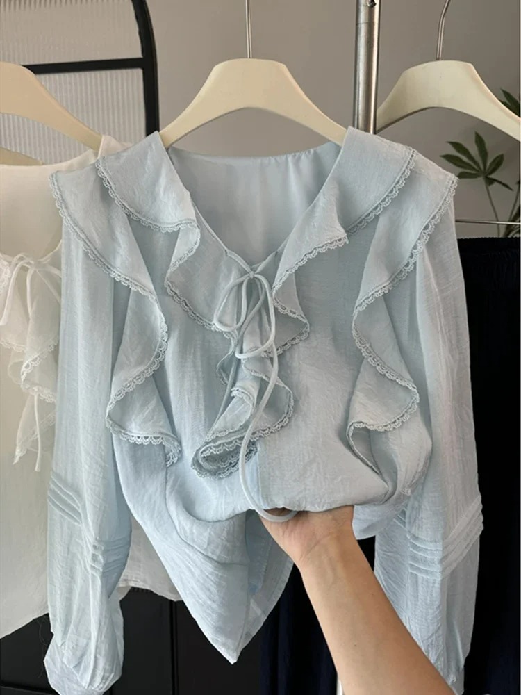 フレンチ V ネック シックな長袖ブラウス レディース 春夏 - Blouses のレビューと価格