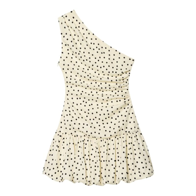 女性ワンショルダーノースリーブポルカドットミニドレスシャーリ - French Vintage Floral Midi Dress のレビューと価格