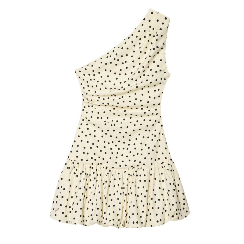 女性ワンショルダーノースリーブポルカドットミニドレスシャーリ - French Vintage Floral Midi Dress のレビューと価格
