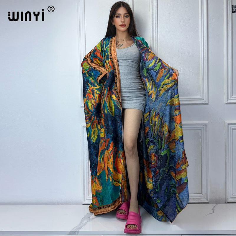 Winyi-自由奔放に生きるプリントのオープンドレス,着物, - Boho Summer Beach Maxi Dress のレビューと価格